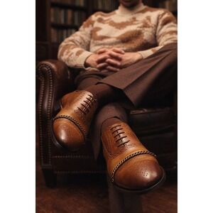 Rare Taft Grail Honey Brown Leather Dress Shoe Men 41 US 8.5 Lace Up Chain Spain